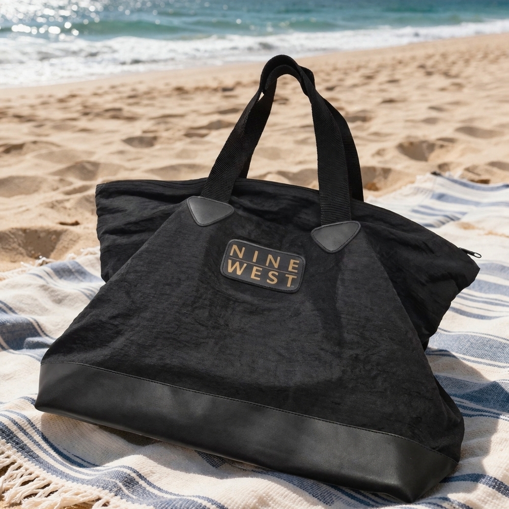 Nine West Black Canvas Tote Bag